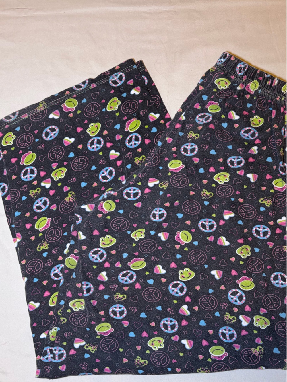 VINTAGE Just Love Gray Lounge Pants with Neon Peace Sign Print
